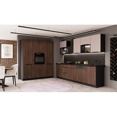 Küche MONZA + ARONA LOFT 280 + 180 cm Küchenzeile Küchenblock Einbauküche Nussbaum Okapi matt + Kaschmir beige matt (1/5)