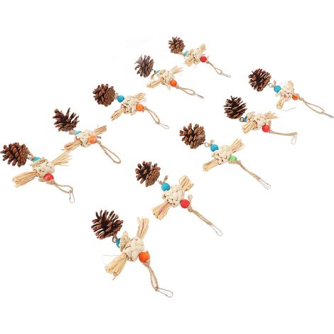 Lot de 10 jouets à mâcher pour perroquets : pommes de pin suspendues amusantes, feuilles de maïs, jouets en bois à mâcher pour perruches, calopsittes et inséparables. (1/5)