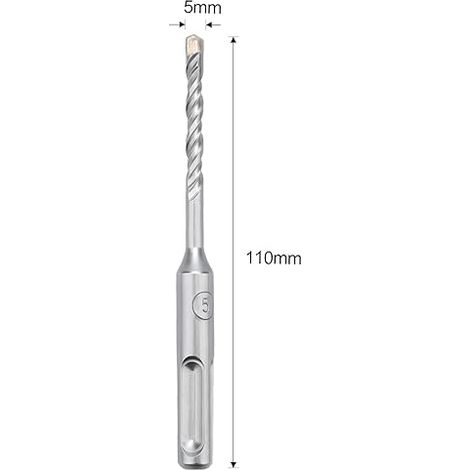Punta SDS Plus 5 x 110 mm, con 4 taglienti in metallo duro e doppia elica, punta per martello perforatore per calcestruzzo, pietra, pietra naturale (1/4)