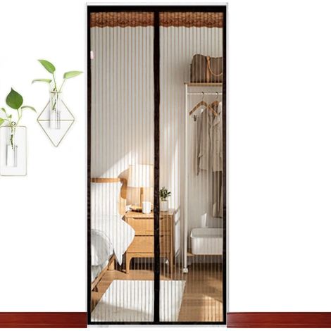Moustiquaire Porte Magnétique - Rideau de Porte Anti-moustique, 100 x 220cm, Moustiquaire Porte Fenêtre Avec Velcro Autocollant pour Couloirs et Portes-brown