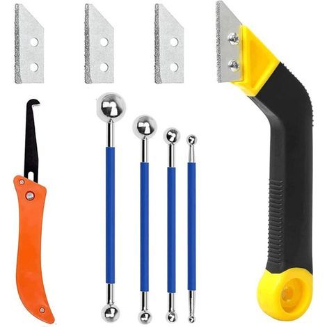 Grattoir pour joints de carrelage – Lot de 9 outils en carbure cémenté, idéal pour le retrait de calfeutrage et le nettoyage précis des joints (1/4)