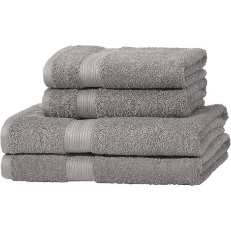 Lot de 4 serviettes 100 % coton pour salle de bain 2 Serviettes de bain et 2 Serviettes à mains gris (1/5)