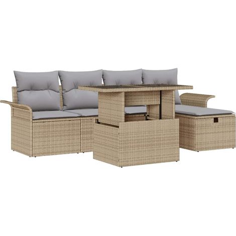 Maison Exclusive - Conjunto de sofá de jardín con cojín 6 pcs Bei (1/5)