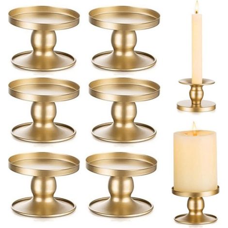 Lot de 6 bougeoirs en métal doré, de petite taille et élégants, en fer forgé. Idéaux pour les mariages, les dîners aux chandelles, les cheminées, la décoration de table et la décoration intérieure dor (1/5)