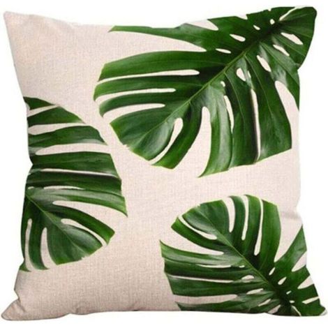 Housse de coussin imperméable d'extérieur - - 45x45 cm - Tissu de lin - Fermeture éclair invisible - Motif feuilles multicolore (1/4)