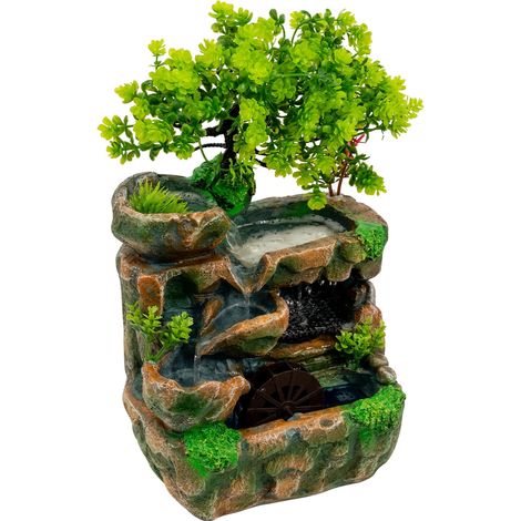 Fuente de agua de mesa, plantas artificiales, luz LED, enchufe europeo. (1/2)