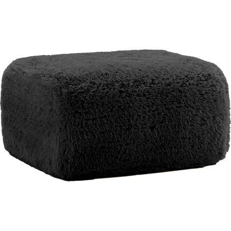 Ottoman Aviana en tissu peluche noir, pouf rembourré pour salon (1/5)