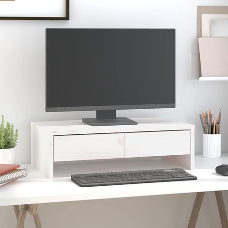 vidaXL Soporte de monitor madera maciza de pino blanco 50x27x15 cm (1/5)