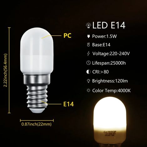 Lampes de croissance pour plantes (4000K, 10 pièces) Ampoule LED Mini E14 1,5W 220V SMD 2835 pour chambre à coucher, compatible réfrigérateur. (1/5)