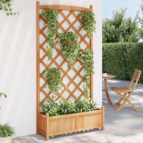 vidaXL Jardinera con enrejado marrón 90x35x180 cm madera maciza de abeto (1/5)