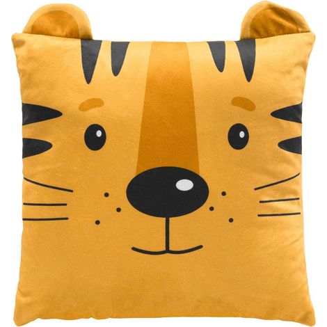 Coussin Déco Enfant en Velours "Tigry" 40x40cm Jaune