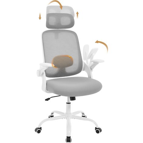 WOLTU Silla de oficina con reposabrazos ajustable, ergonómica, con soporte lumbar, reposacabezas y altura ajustables, giratoria, gris claro (1/5)