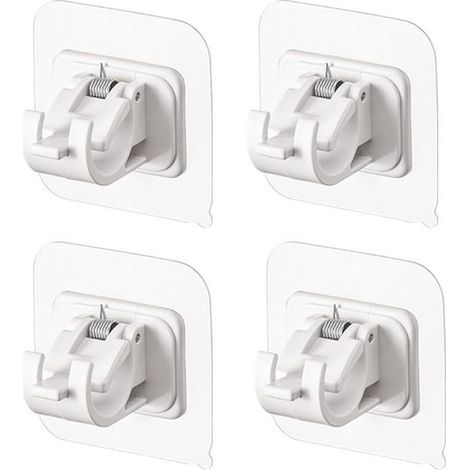 Lot de 4 supports de tringle à rideau sans perçage, crochets auto-adhésifs pour tringle à rideau, cintres pour salle de bain, cuisine, maison, salle de bain et hôtel (Blanc) (1/5)