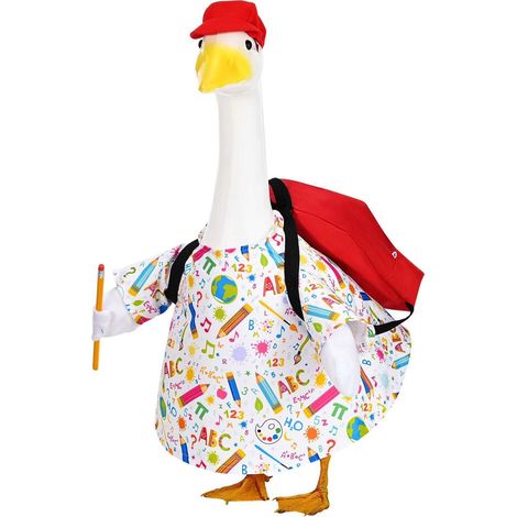 Décoration élégante pour porche, figurines d'oies avec tenues interchangeables, idéale pour la rentrée scolaire, la maison et le jardin. Ornement pour porche et jardin. (1/5)