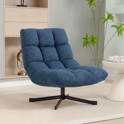 Fauteuil pivotant d'appoint, fauteuil lounge moderne sans accoudoirs avec pieds en acier, bleu foncé (1/5)