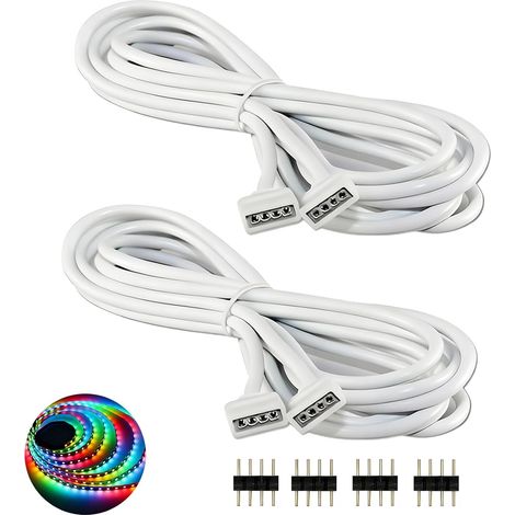 2 Câbles D'extension De 2 M Pour Bande Led Rvb 4 Broches Câble De Rallonge De Ruban De Led Stripe Led Connector Connecteur Avec Connecteurs Mâles À 4 Broches, Blanc (1/5)