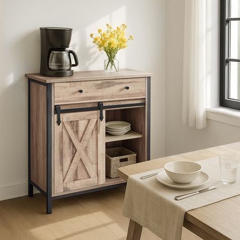 Meuble de Rangement, Buffet, Armoire de Cuisine, Étagère Réglable, Style Campagnard, pour Salon, Couleur Chêne et Noir (1/5)