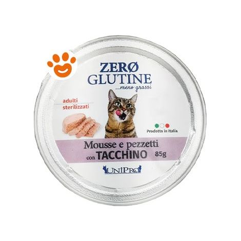 Unipro Cat Zero Glutine Adult Sterilizzato Tacchino - Vaschetta 85 Gr -