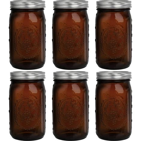 6 Bocal en Verre Ambré 950ml avec Couvercles Hermétiques et Bagues, Ensemble de 6 Pots de Conservation pour Confitures, 32oz, Idéal pour Conserves et Stockage Alimentaire (1/5)
