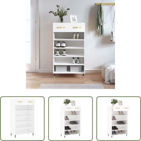 vidaXL Bois d'ingénierie - Armoire à chaussures blanc 60x35x105 cm bois d'ingénierie (1/5)