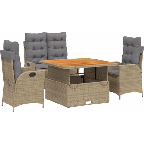 Ensemble à manger de jardin coussins 4 pcs Mobilier de jardin beige résine tressée (1/5)