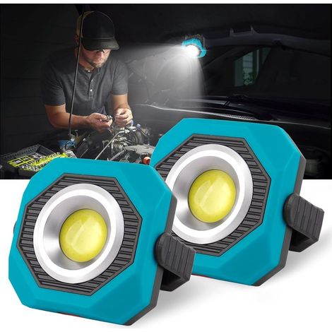 Foco LED solar recargable, 3 modos, luz de trabajo LED portátil con USB, soporte giratorio de 360°, base magnética, luz de trabajo de emergencia, luz de reparación, luz de camping (azul) (1/5)