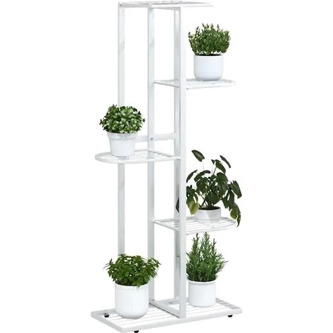 Soporte para plantas, diseño de 5 niveles, estilo moderno de metal, BLANCO (1/2)