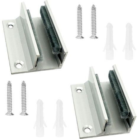 Lot de 2 guides de sol pour porte coulissante en verre - En alliage d'aluminium - Avec pince en verre - Pour portes coulissantes sans cadre (1/5)
