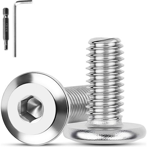 35 Pièces Vis M6 x 10 mm Tête Plate A2 V2A Vis inox M6 Pour Boulons de Meubles Six Pans Creux Avec Clé Hexagonale (1/5)