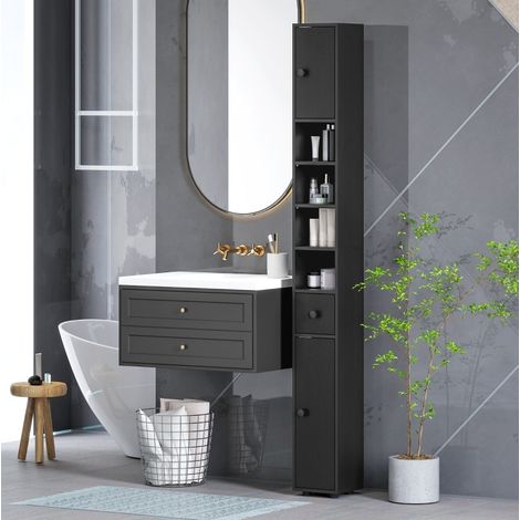 Mobile bagno stretto 180 x 20 x 20 cm con vani aperti e 2 armadietti, nero OKMYHOME (1/5)