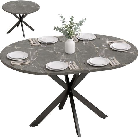 Table à manger extensible ovale pour 4 à 6 personnes, table de cuisine avec rallonge 100-135 cm, effet marbre noir (1/5)