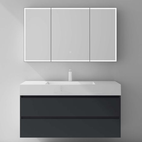 Mai & Mai Armoire de Toilette avec Éclairage LED Armoire Suspendue de Salle de Bain avec Miroir Armoire Miroir Mural 120x15x70 cm Anthracite Mat SpiegelSR-04