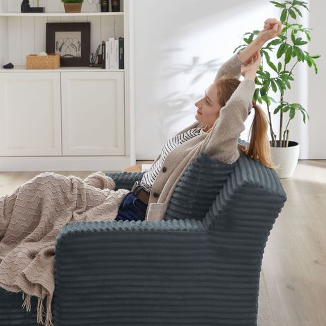 Chaiselongue en velours côtelé moderne, canapé-lit confortable et fauteuil relax sans montage, banquette lounge pour salon, bureau et appartement (1/5)