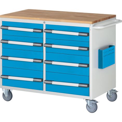 eurokraft pro, Établi compact, mobile, 8 tiroirs, h x L 975 x