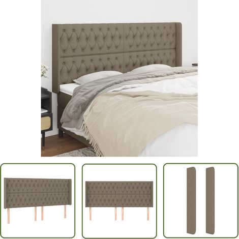 The Living Store Tête de lit avec oreilles Taupe 183x16x118/128 cm Tissu - Tête De Lit - Têtière De Lit - Literie - Meuble De Chambre - Décoration Chambre (1/5)