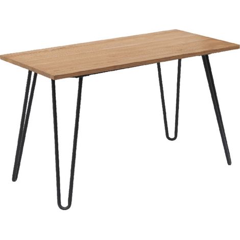 Table Industry 120 x 60 cm en métal noir mat et plateau en bois clair - Pieds épingles (1/3)