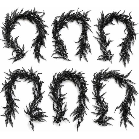Pack of 6 x 180cm Black Artificial Fern Garland Hanging Foliage Decoration - Premium Quality (1/5)