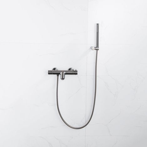 FugaFlow Eccelente Sobrado Robinet de baignoire thermostatique avec douchette stick, support et flexible en métal Gunmetal PVD (1/4)
