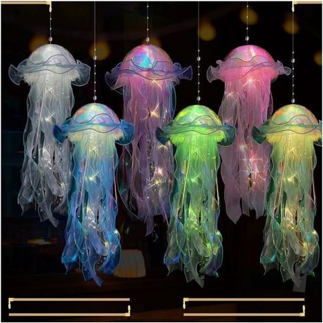 6 Pièces Lanterne Méduse Lumineuse,Lampe à Suspendre en Forme de Méduse,Lanternes Méduses à Suspendre,Décoration Lampe (1/5)
