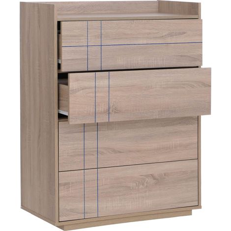 Commode HWC-P44, buffet, 4 tiroirs à ouverture par pression, MDF 107 x 80 x 40 cm - aspect chéne Son (1/5)