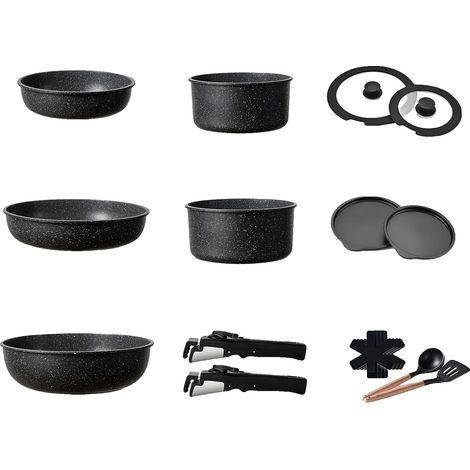 Ensemble de Casseroles, Antiadhésif, Poignée Détachable, Ensemble noir (1/2)