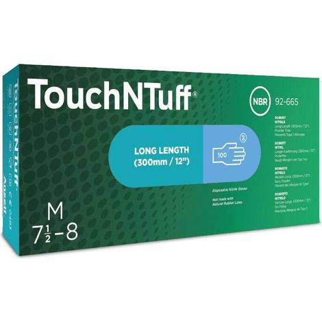 [NEUWERTIG] B-Ware Ansell Einweg Nitrilhandschuhe TouchNTuff 92-665 M blau chemikalienresistent (1/2)