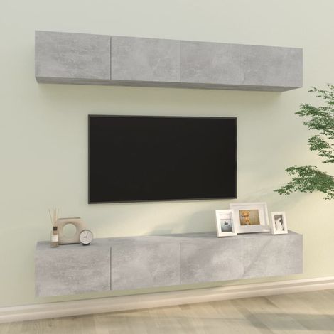 4 pcs Meubles TV muraux, Banc TV, Meuble TV suspendu, Lowboard Gris béton 100x30x30 cm YHJ73883 (1/5)