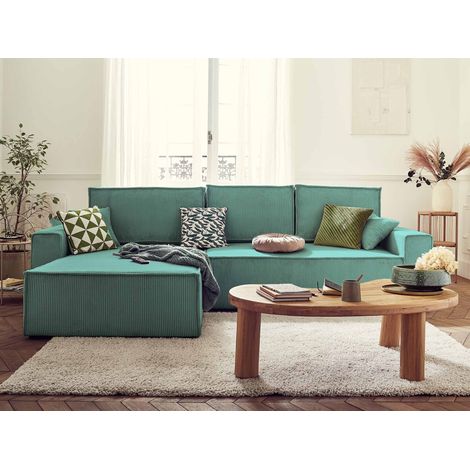 Dellia – ecksofa beidseitig montierbar mit schlaffunktion – mit bettkasten – aus cord – 4-sitzer - blau (1/5)