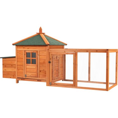 Wiltec Nagerhaus 1950 x 635 x 1200 mm, Hasenstall aus Fichtenholz, mit Bitumeneindeckung, Hühnerstall mit Nistkasten, Kleintierhaus Freilauf Gehege (1/5)