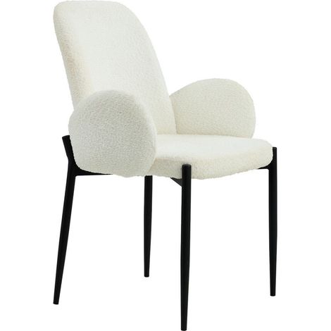 Home Heavenly® - Pack 2 sillas comedor de diseño CHERYL, tapizadas tejido borreguito y patas metal negro. Color: Blanco (1/5)