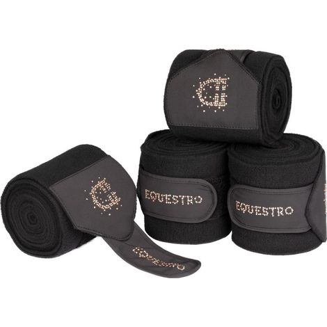 taglia unica, Nero: Set 4 fasce da riposo in pile con logo in strass e chiusura a strappo
