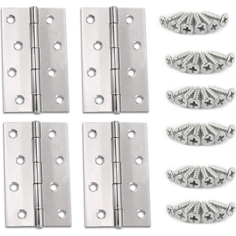 Charnière En Acier Inoxydable Charniere Porte Pliant Charnière Connecteurs Paumelles Meuble Charnière avec M3 5 16mm Vis Argent 4 Pouces 88 4 pièces (1/4)