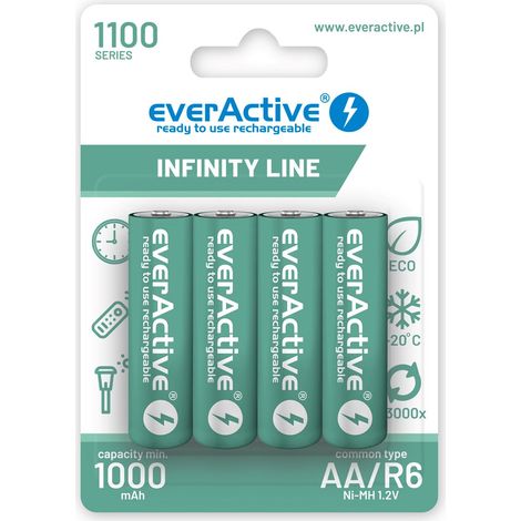 Piles rechargeables everActive Ni-MH R6 AA 1100 mAh Infinity Line - 4 pièces