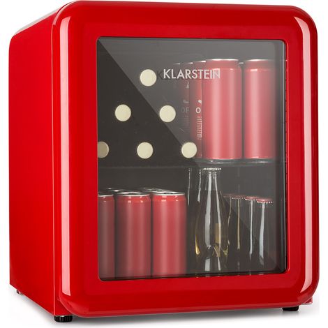 Klarstein PopLife Getränkekühler - Mini-Bar, Retrokühlschrank, 0-10°C, nur 39 dB, 48 L, umweltfreundlich, doppelt verglaste Tür, Retro-Design, rot